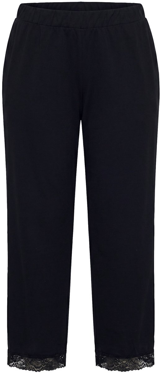 Ulla Popken - Dames - Jerseybroek kant rechte pijpen elastische tailleband - Zwart - Maat 50+