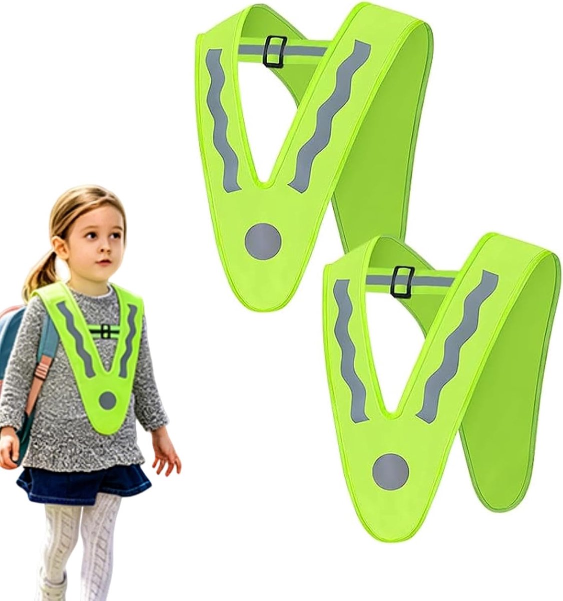 Reflecterende vesten voor kinderen, veiligheidsvesten met hoge zichtbaarheid en elastische band om uitglijden te voorkomen, goede zichtbaarheid, voor sport, hardlopen