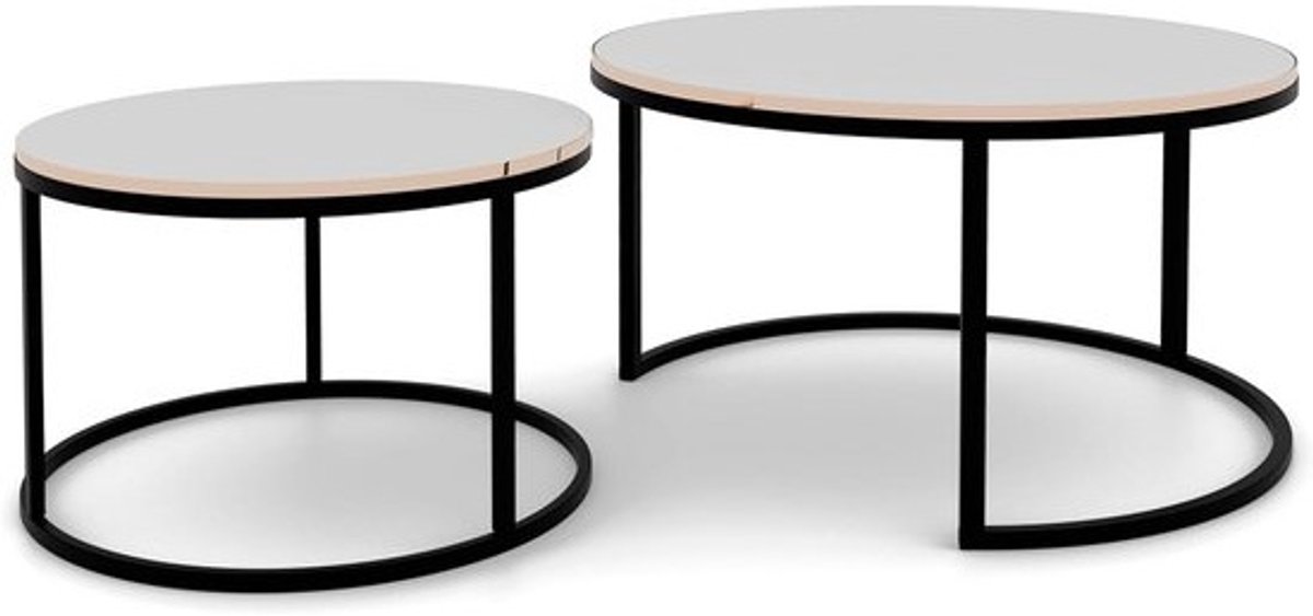Set van 2 ronde salontafels - Zwart en wit - In elkaar schuifbaar - Koffietafelset