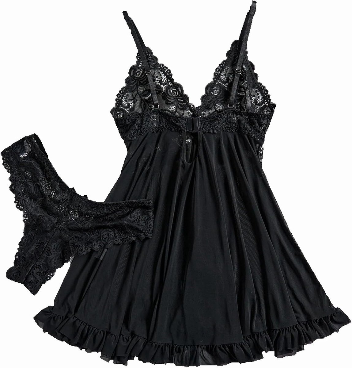 Sexy dameslingerie, kimono, babydoll, kant, transparant, babydoll, elegant, licht, lange mouwen, verstelbare bandjes, cadeau voor dames, A132
