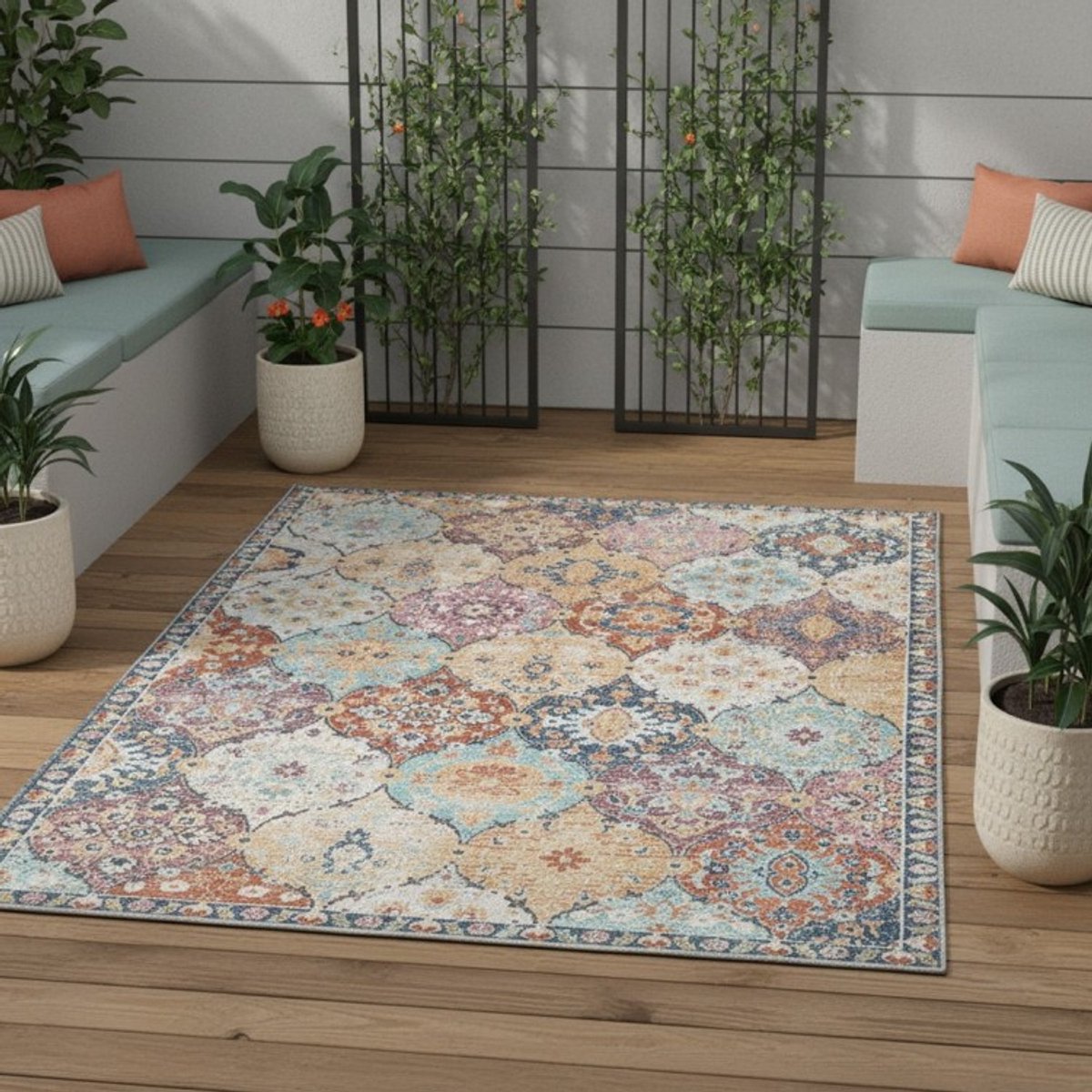 TapisTrend Oosters tapijt Multicolor 80x300 cm Vintage, veelkleurig met bloemenpatronen, geschikt voor binnen en buiten, ideaal voor de woonkamer, het terras