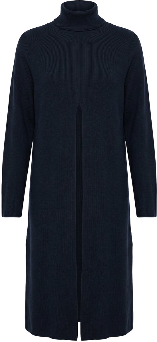Ulla Popken - Dames - Lange pullover A-lijn opstaande kraag lange mouwen - Marine - Maat 50+