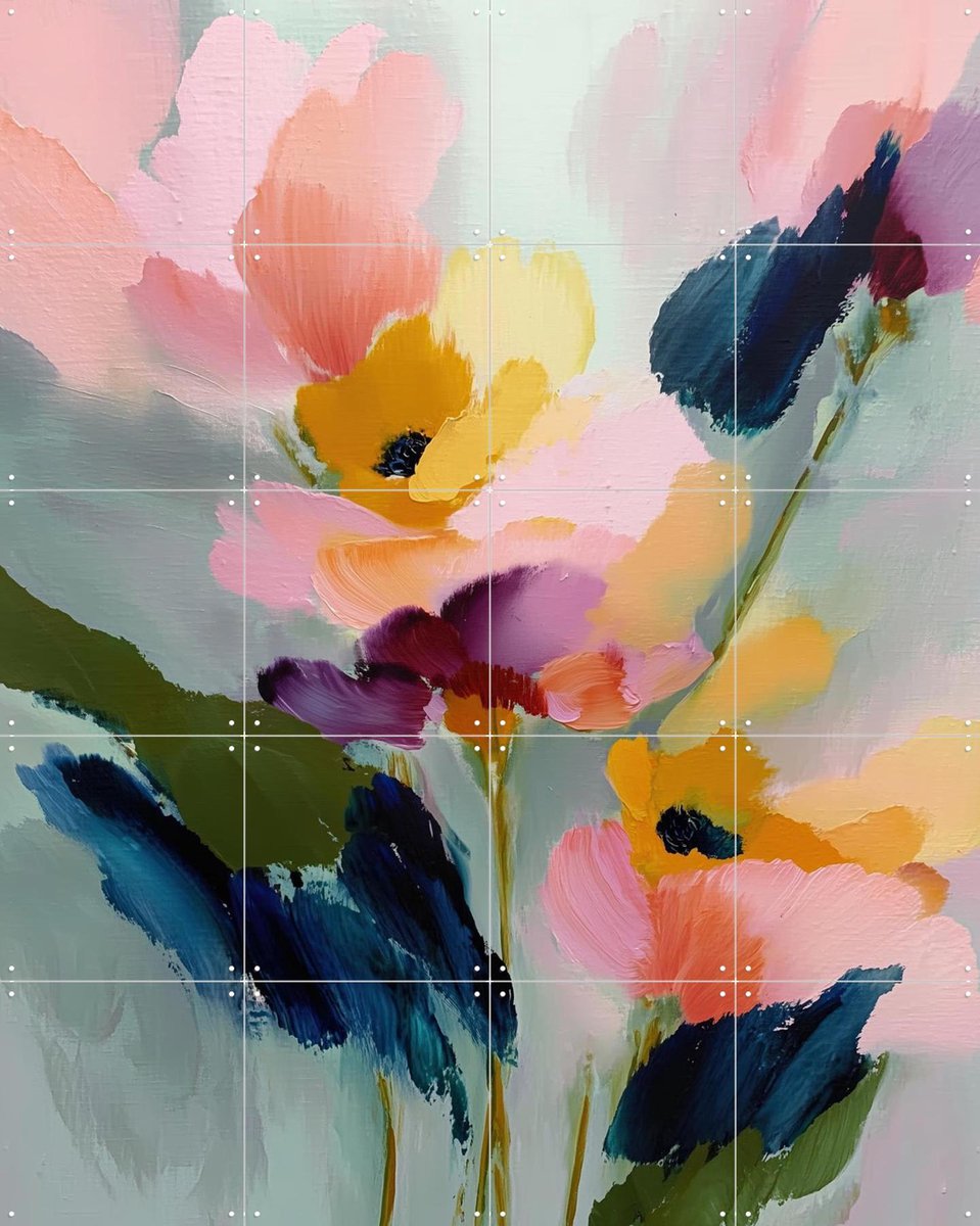 IXXI Blush Florals With Midnight Leaves, Branka Kodžoman - 80 x 100 cm - Gratis ophangtool - Grote wanddecoratie en posters - Modern, Kleurrijk