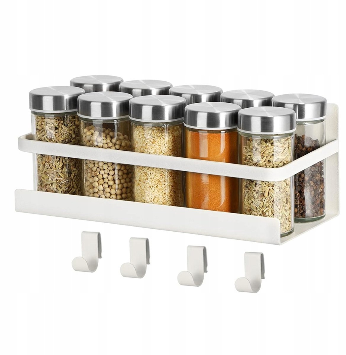 Magnetische Koelkastplank Organizer Kruidenrek met 4 Haken Wit