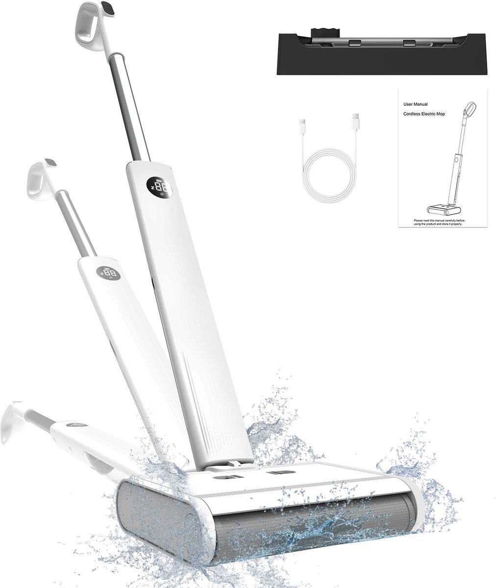 AIRROBO FC10 – Vloerreiniger Draadloos – nat en droog – 2,3 kg licht en stil – dubbel tanksysteem – LED-display en gesproken instructies – filter voor dierenharen – Zelfreinigend