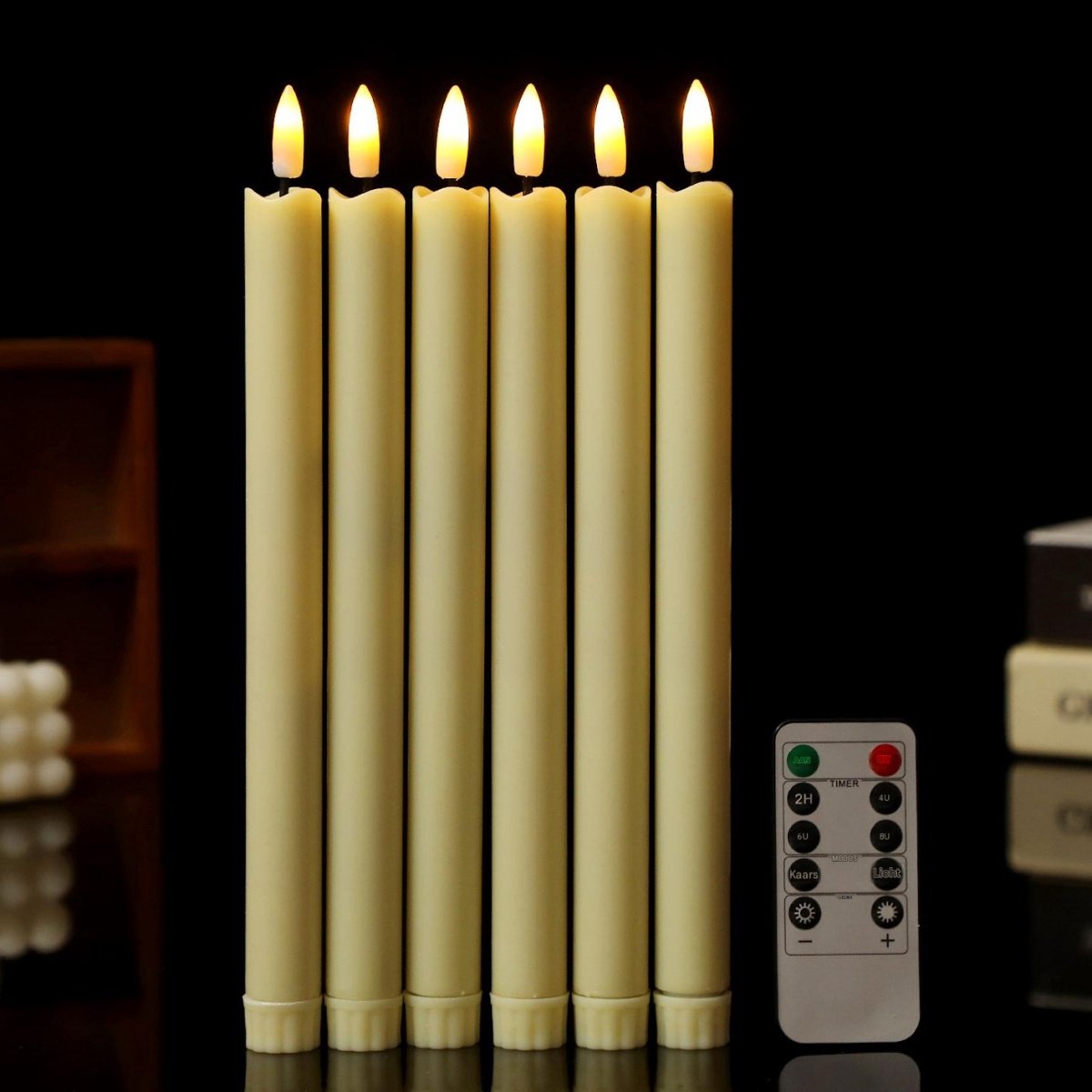 SSTRWGOOD 6 Stuks LED Kaarsen - Stabkaarsen met Timerfunctie - 2x25,5 cm - Inclusief Afstandsbediening - Geschikt voor Tafeldecoratie en Sfeerverlichting - Kunststof