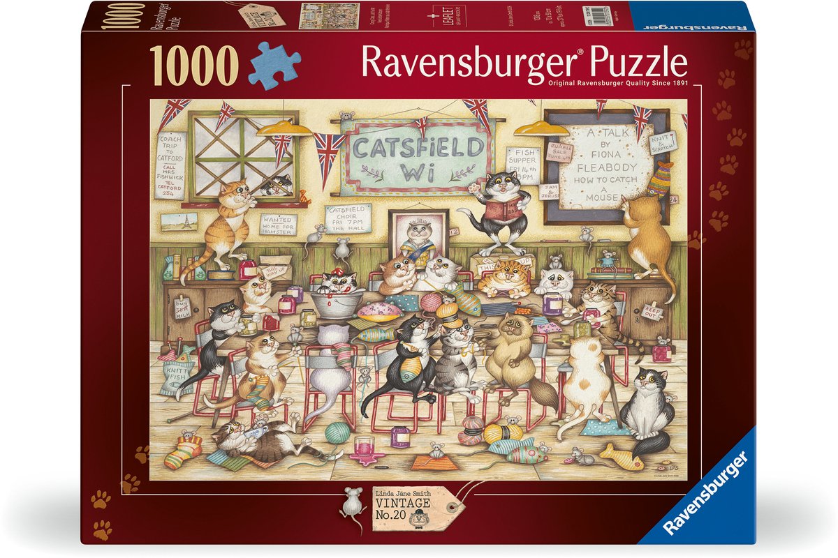 Ravensburger Crazy Cats At the WI Puzzel 1000 Stukjes | Vintage Collection | Legpuzzel voor Volwassenen