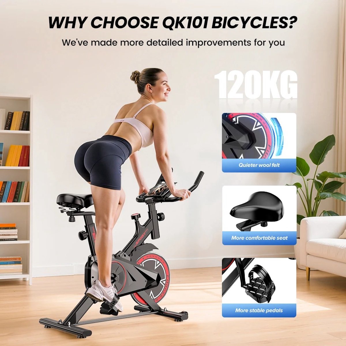 Chelsey-Store Indoor Hometrainer - 10kg Vliegwiel - Stille Riemaandrijving - Instelbare Weerstand - LCD-Display - Spinner - Cardiotraining voor Thuis - Zwart