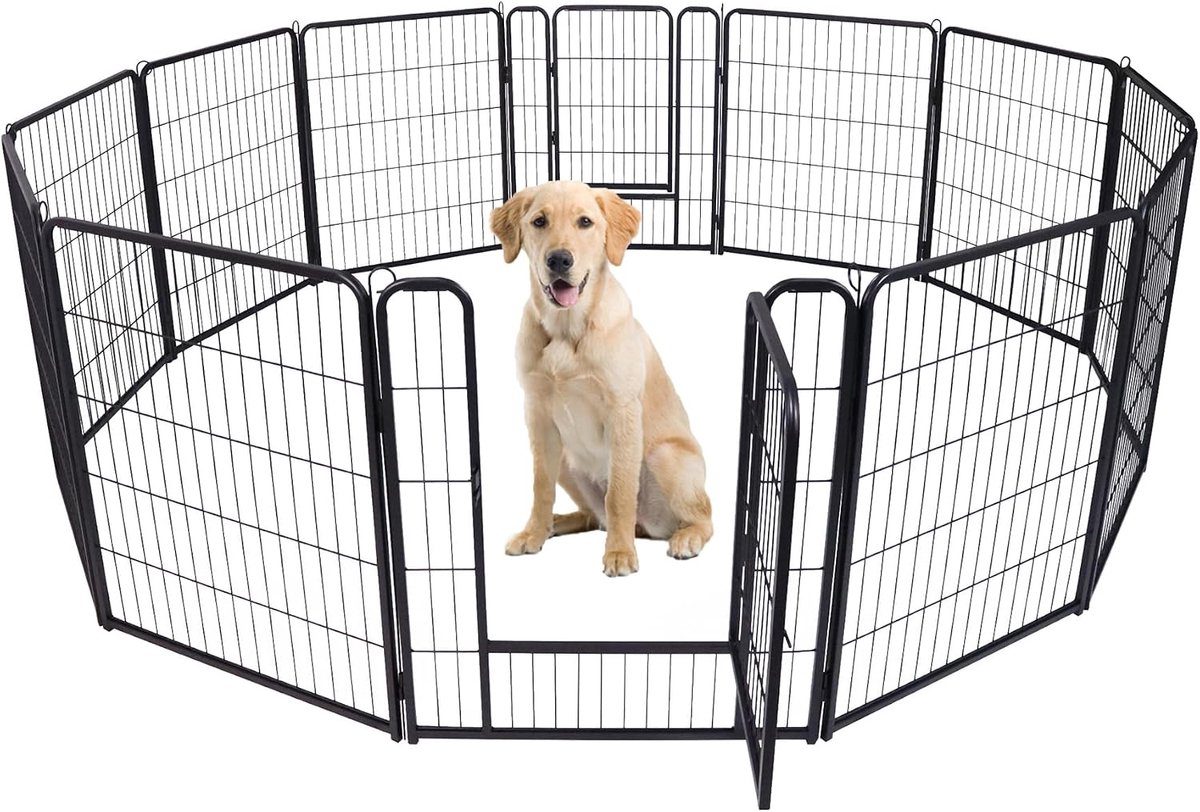 12-TLG puppy uitloop hondenhek met deur puppy loopstal 65 x 80 cm looprooster dierenloopstal vrijgehege behuizing puppy hek hondenuitloop vrijgehege omheining loopstal voor hond