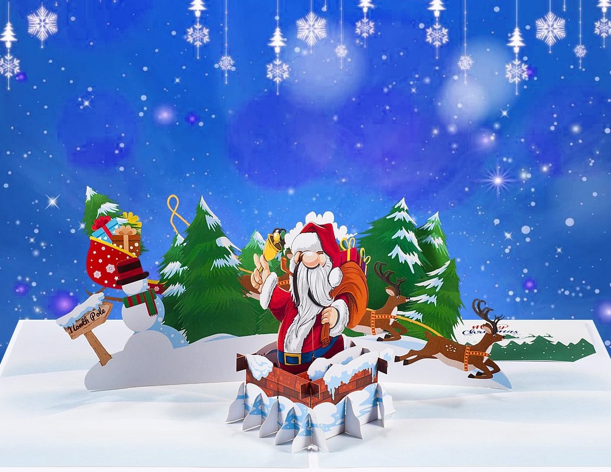 Kerstkaart, 3D Vader Kerstkaart, Kerstboomkaart, Stijl 2