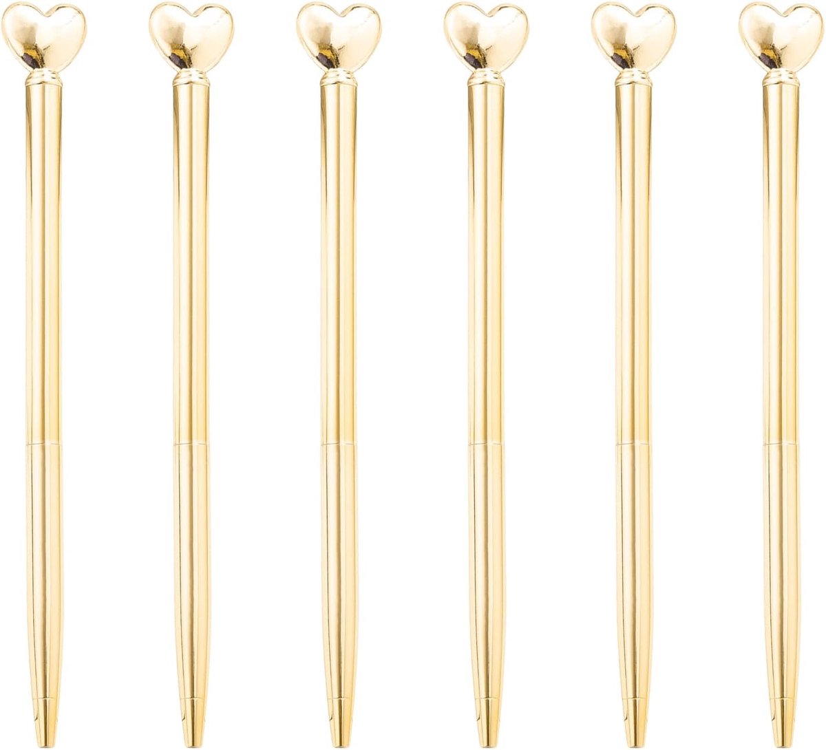 6 Stuks Gouden Hartvormige Balpennen, Gladde En Schattige Balpennen, Creatieve Student Geschenken, Kantoorbenodigdheden, Geschikt Voor Scholen En Kantoren.
