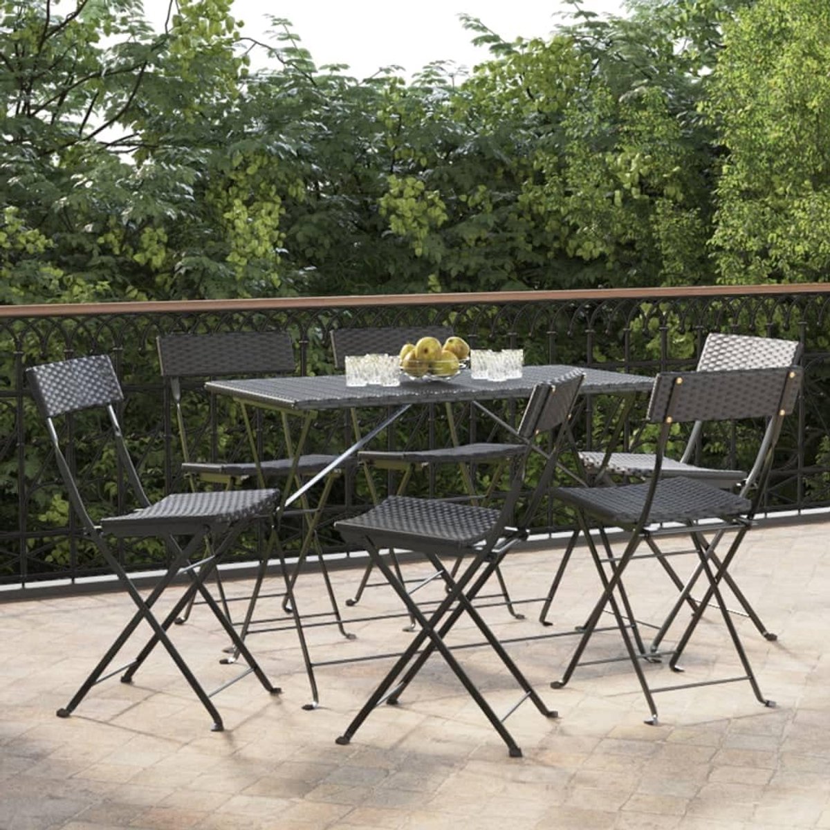 6 stuks opvouwbare zwarte polyrotan en stalen stoelen, outdoor stoelen, vrijetijdsstoelen, terrasstoelen, balkonstoelen voor tuin, gazon, terras
