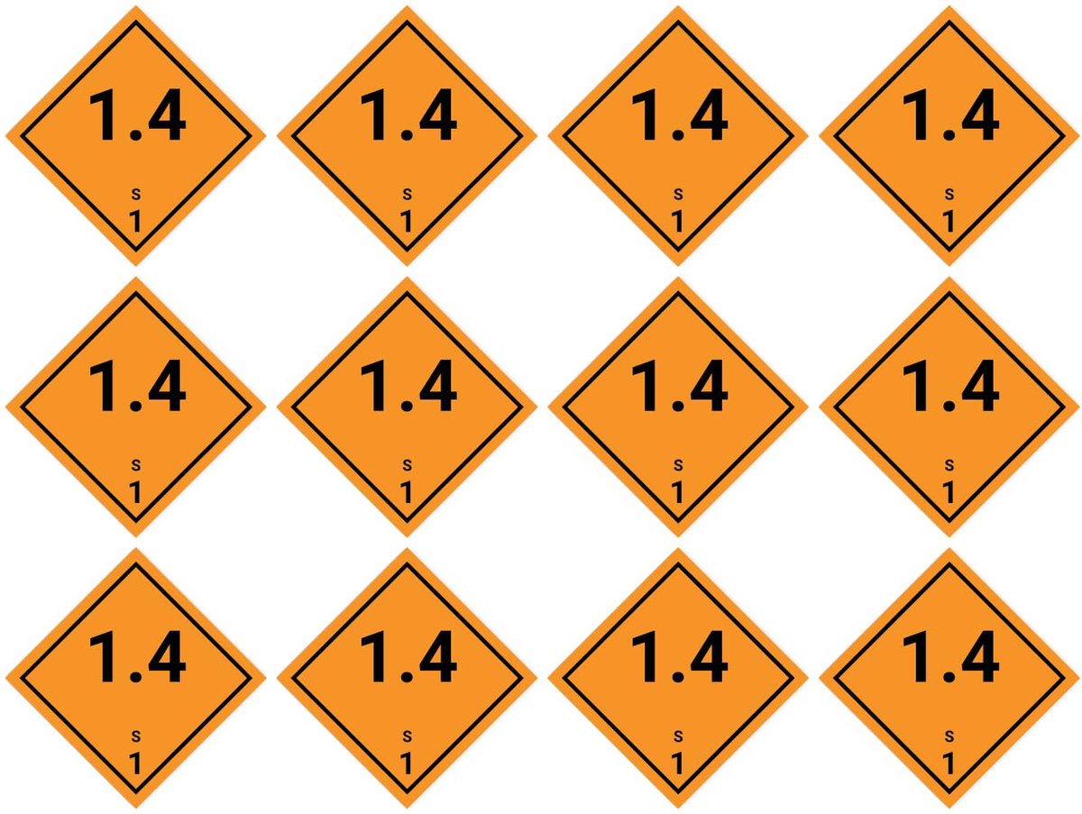 25x25 mm, 12 stuks - Gevarenetiket - Gevaarlijke stofklasse - Klasse 1.4 - Compatibiliteitsgroep S - explosieve stoffen - ADR/GHS/DGR/UN veiligheidspiktogram