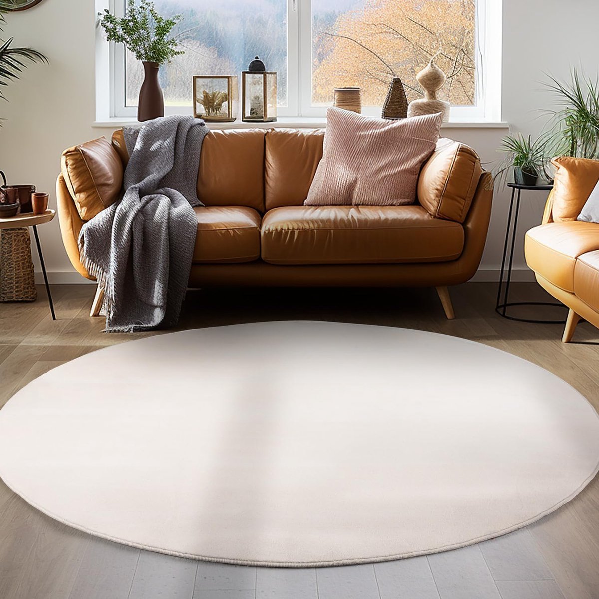 Tapijt in effen kleur, met onderkant, wasbaar en zacht, Kleur: Creme, Maat: 160 cm Rotondo