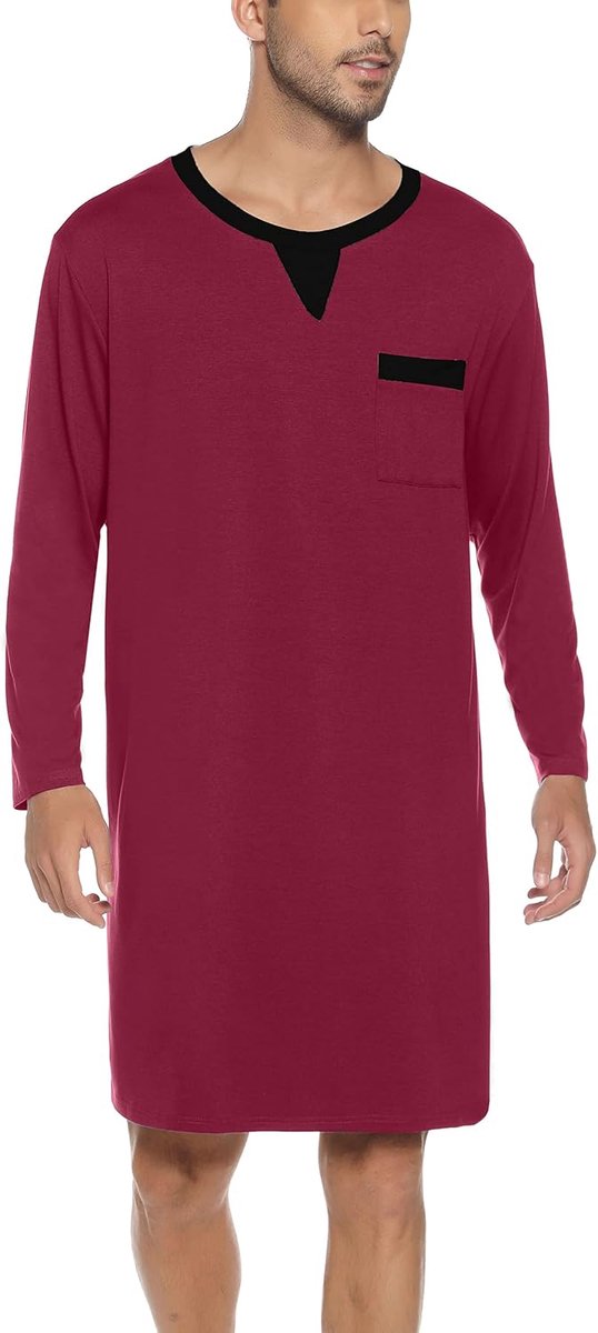 Nachthemd voor heren, katoenen pyjama met lange mouwen, korte mouwen, pyjama-bovenstuk, lang T-shirt, ronde hals met knopen, huiskleding, grote maat, zacht, comfortabel