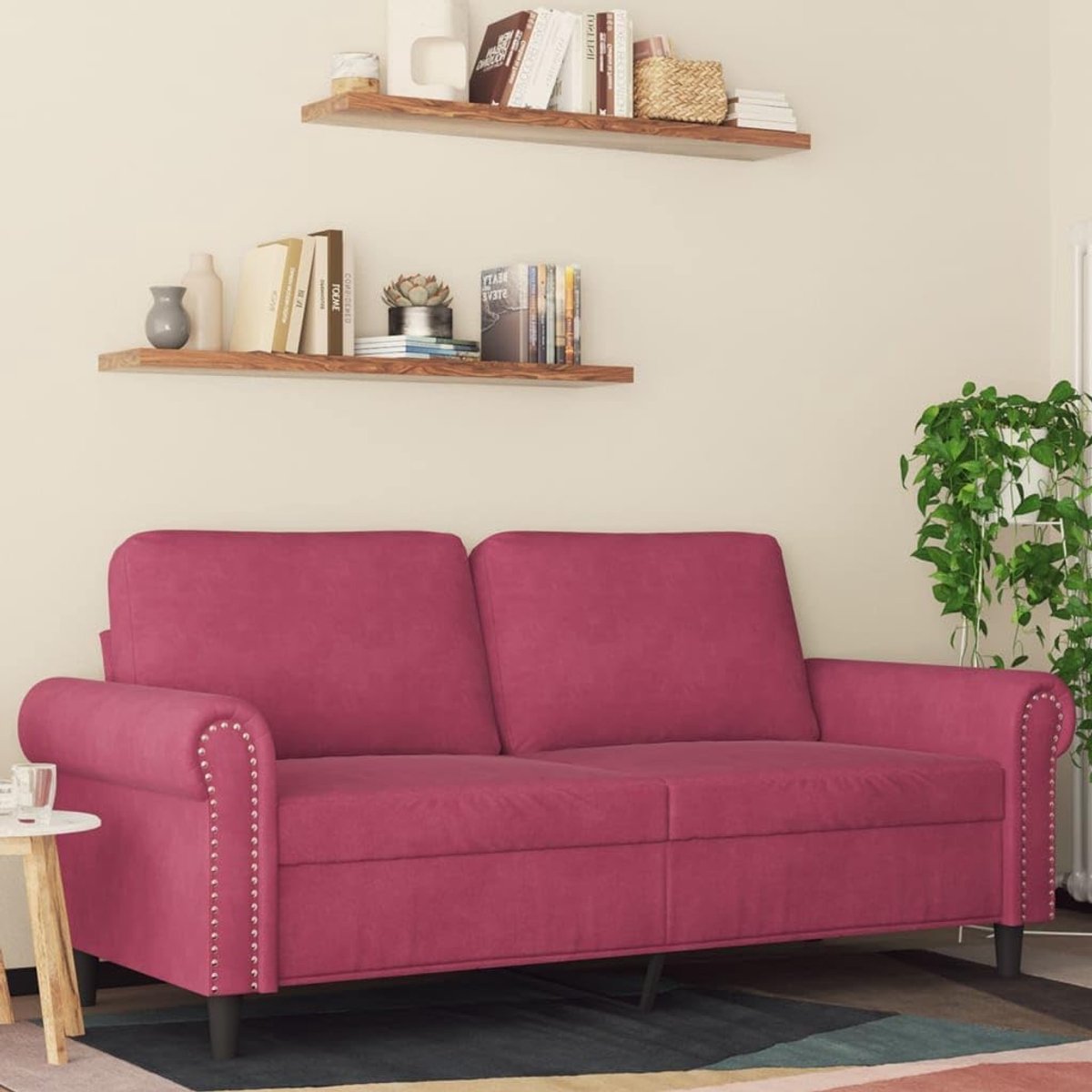 2-zits sofa wijnrood fluwelen sofa 2-zits met metalen frame voor woonkamer 140 cm fluweel