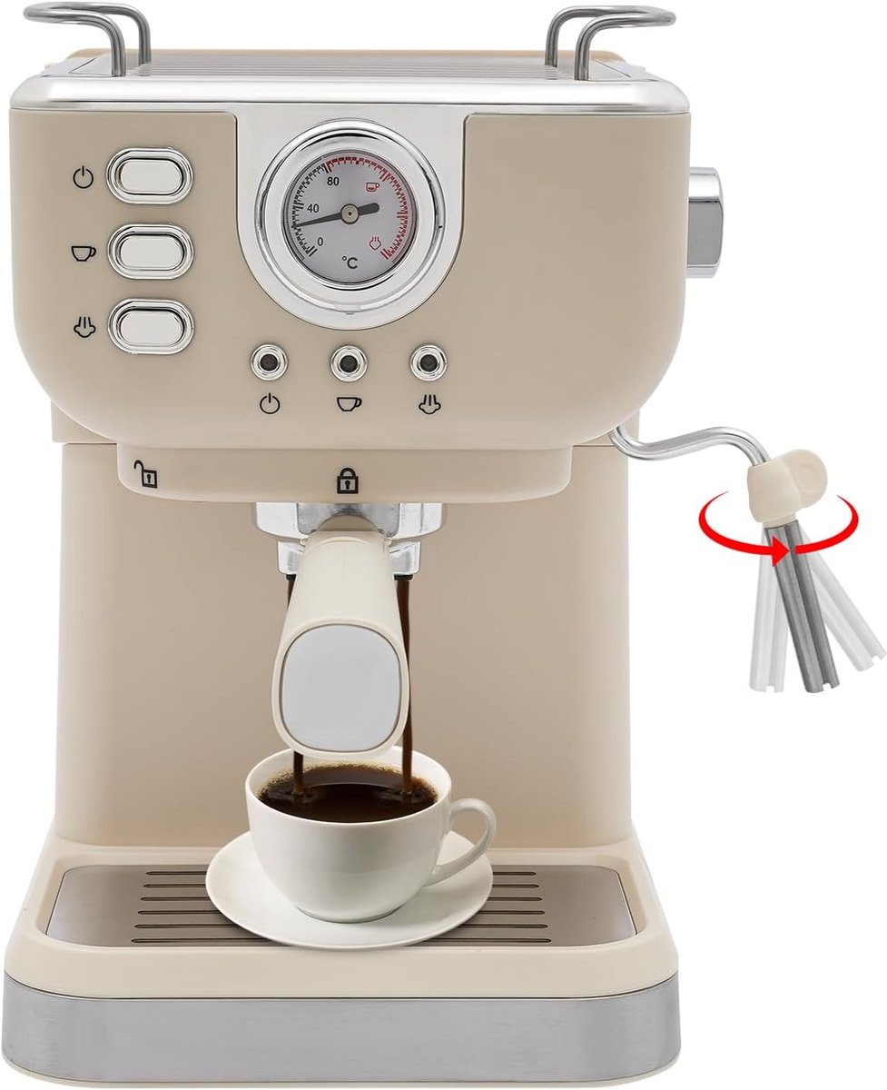 Filtermachine met filter, 20 bar filterhouder, koffiezetapparaat, cappuccinomachine, espressomachine, 1,5 l waterreservoir, 1050 W