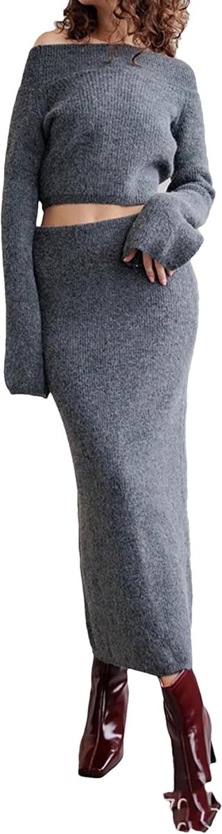 Kostuums Rok Sets Slash Hals Trui+Bodycon Midi Rok Outfit