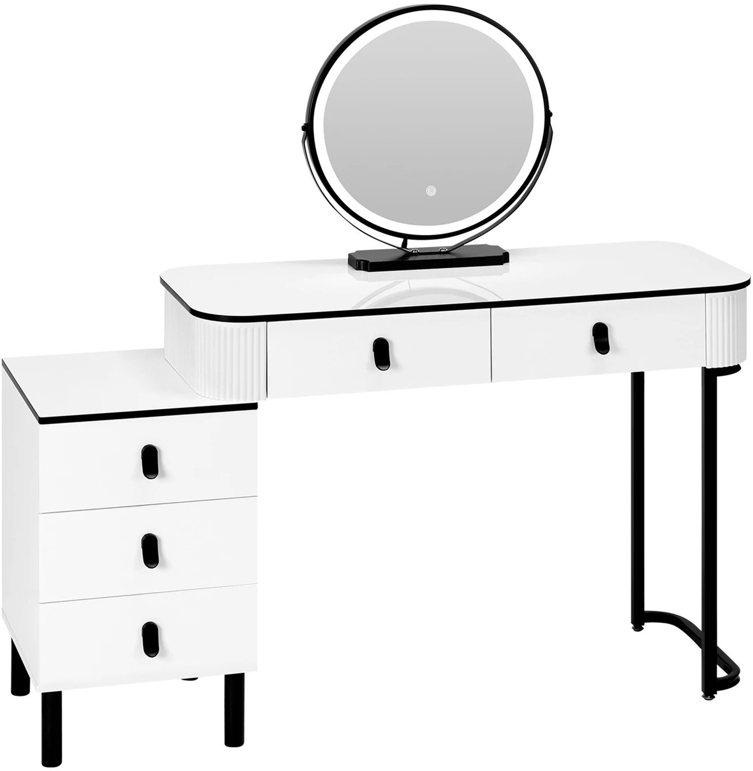 Gudalio Make Up Tafel - Kaptafel - LED spiegel - 3 Lichtkleuren - 5 lades - Verstelbaar - Modern design - 100 x 125 x 40 cm - Wit