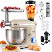Crème 2000W keukenmixer met vleesmolen, blender en diverse opzetstukken. Inclusief 6,2L mengkom, pastamaker en fruit voor smoothie.