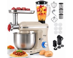 Vivid Green 2000W Keukenmixer - Vleesmolen, Blender & Pastamachine - Geschikt voor Zwaar Deeg - 6,2L Mengkom - Keukenmachine - Keukenrobot - Crème