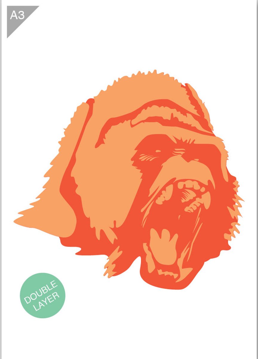 Gorilla sjablooon - 2 lagen kunststof A3 stencil - Kindvriendelijk sjabloon geschikt voor graffiti, airbrush, schilderen, muren, meubilair, taarten en andere doeleinden