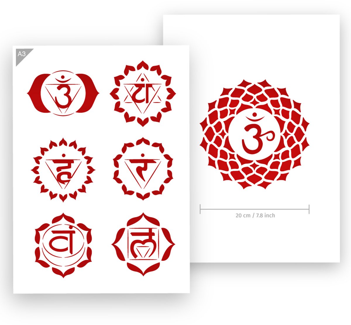 Chakra sjabloon - Kunststof A3 stencil - Kindvriendelijk sjabloon geschikt voor graffiti, airbrush, schilderen, muren, meubilair, taarten en andere doeleinden