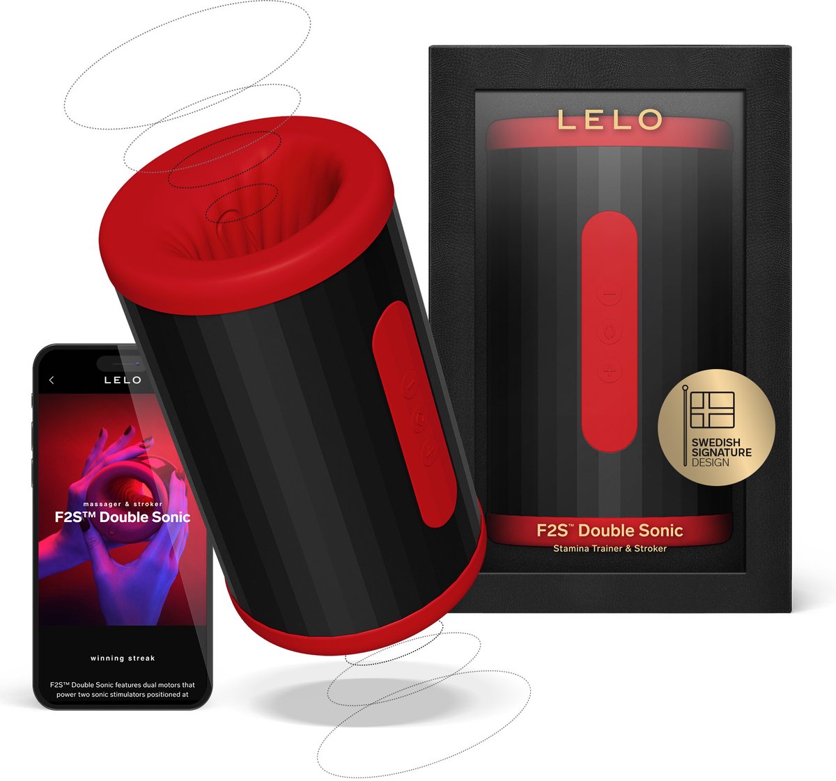 LELO F2S Double Sonic – Mannelijke Masturbator – App-Gestuurd – Humanize-modus - Red