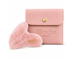 Bluscha® Face Gua Sha Rozenkwarts - Natuurlijk Roze Quartz - Gezichtsmassage Tool - Face Sculpting - Gezicht Scraper - Inclusief Luxe Opbergetui