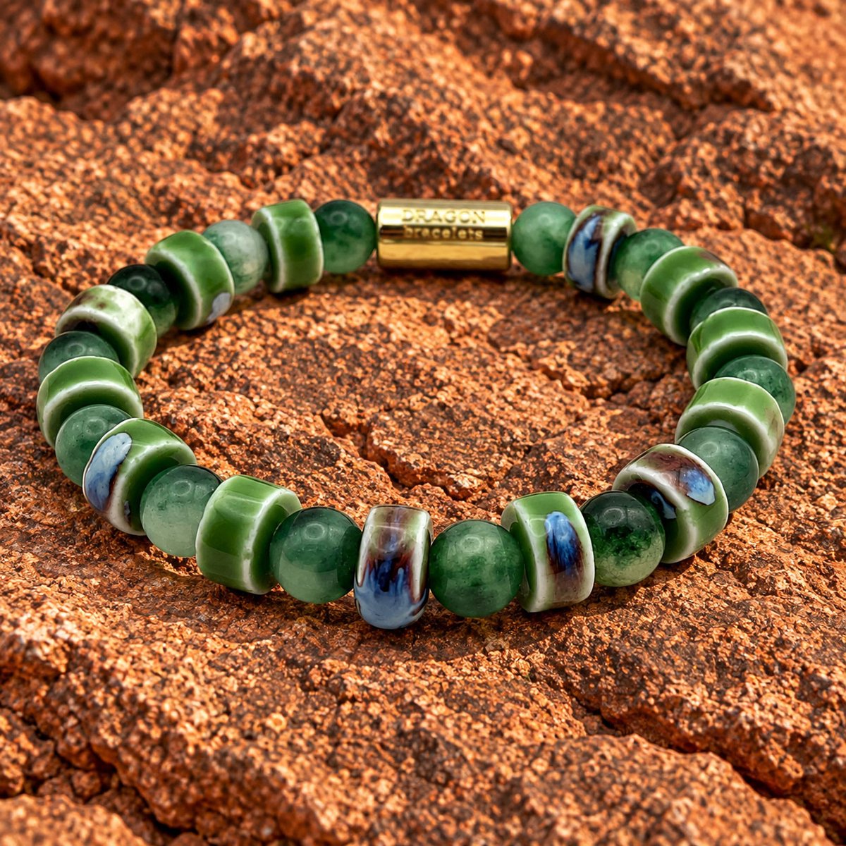 Dragon Bracelets® - Terra Forest - Natuurstenen Armband - Agaat - Geglazuurd Keramiek - Groen - Blauw - Paars - Goud