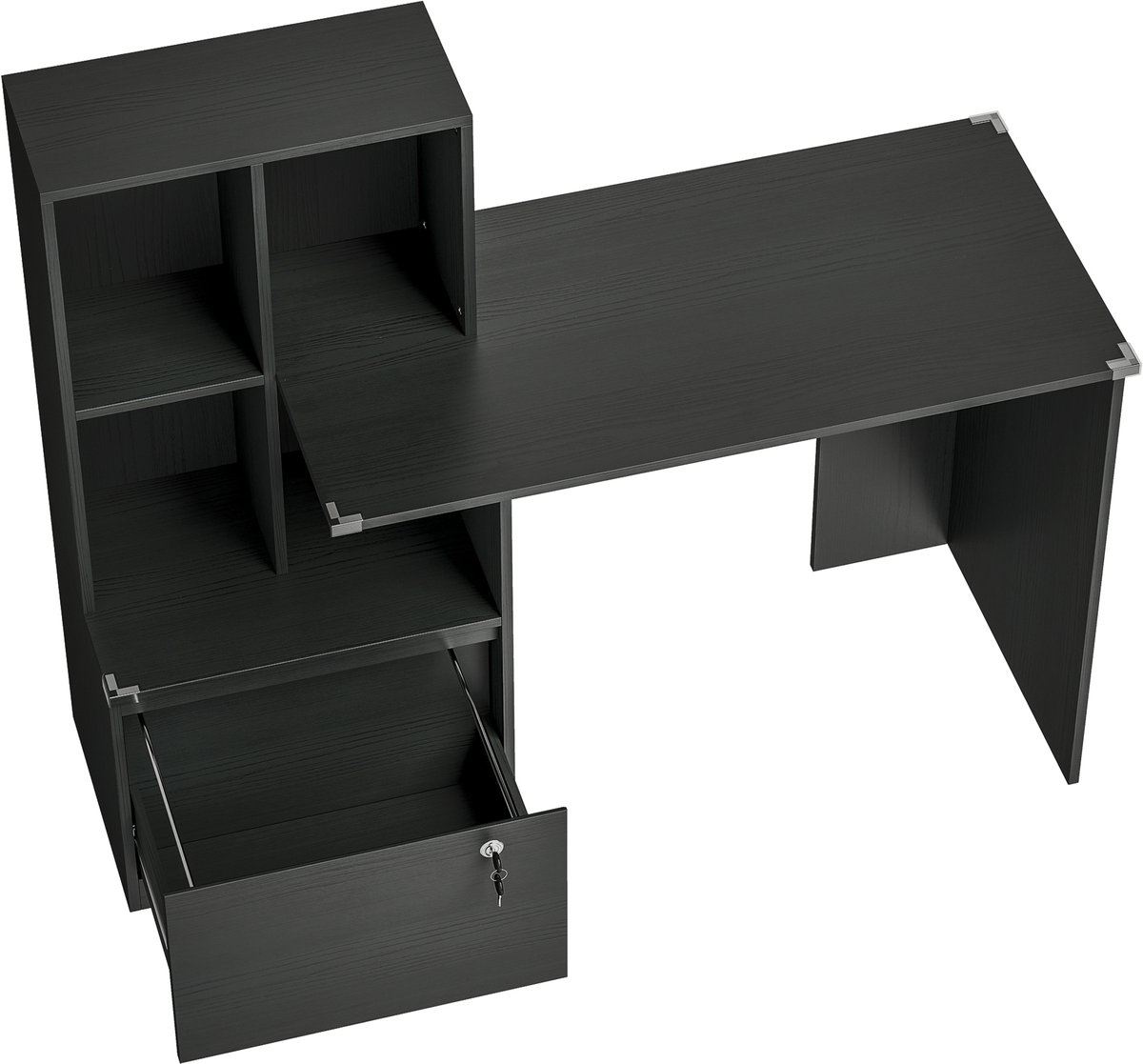 Kaptafel Met Opbergruimte - Computerbureau Met Afsluitbare Lade En Vier Open Vakken - Make-up Tafel Voor Slaapkamer Of Werkkamer - Zwart Spaanplaat