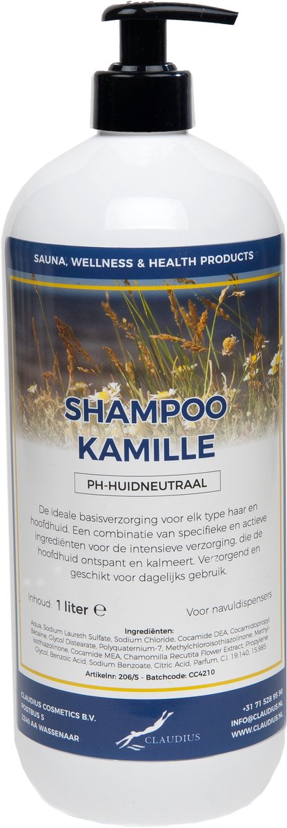 Claudius Shampoo Kamille - 1 liter - met gratis zwarte pomp - Haarverzorging
