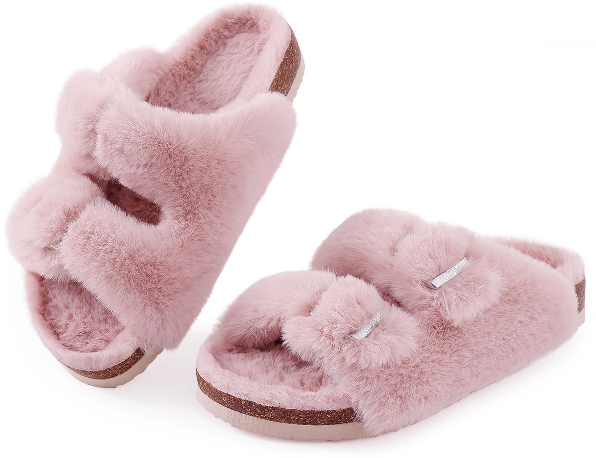 Homaxy - Dames slippers – nep konijnenvacht pluche slippers – comfortabele sloffen – kurken inlegzool – roze – 38 - Geschikt voor een voetlengte van 23.3cm