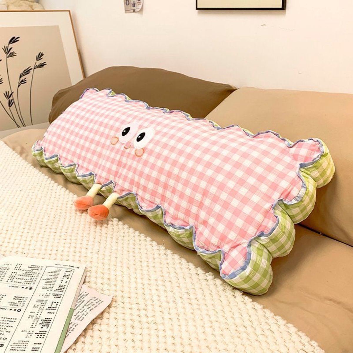 Casalora® Lang Kussen 110 cm – Gestreept Knuffelkussen voor Bank & Bed – Lange Rugsteun en Hoofdbordkussen – Zijslapkussen, Beensteunkussen & Sierkussen – Zacht en Comfortabel – Roze