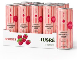 JusRé Kombucha Aardbei & Framboos, Natuurlijk Bruisend, Geen Toegevoegde Suikers (12 x 25cl)