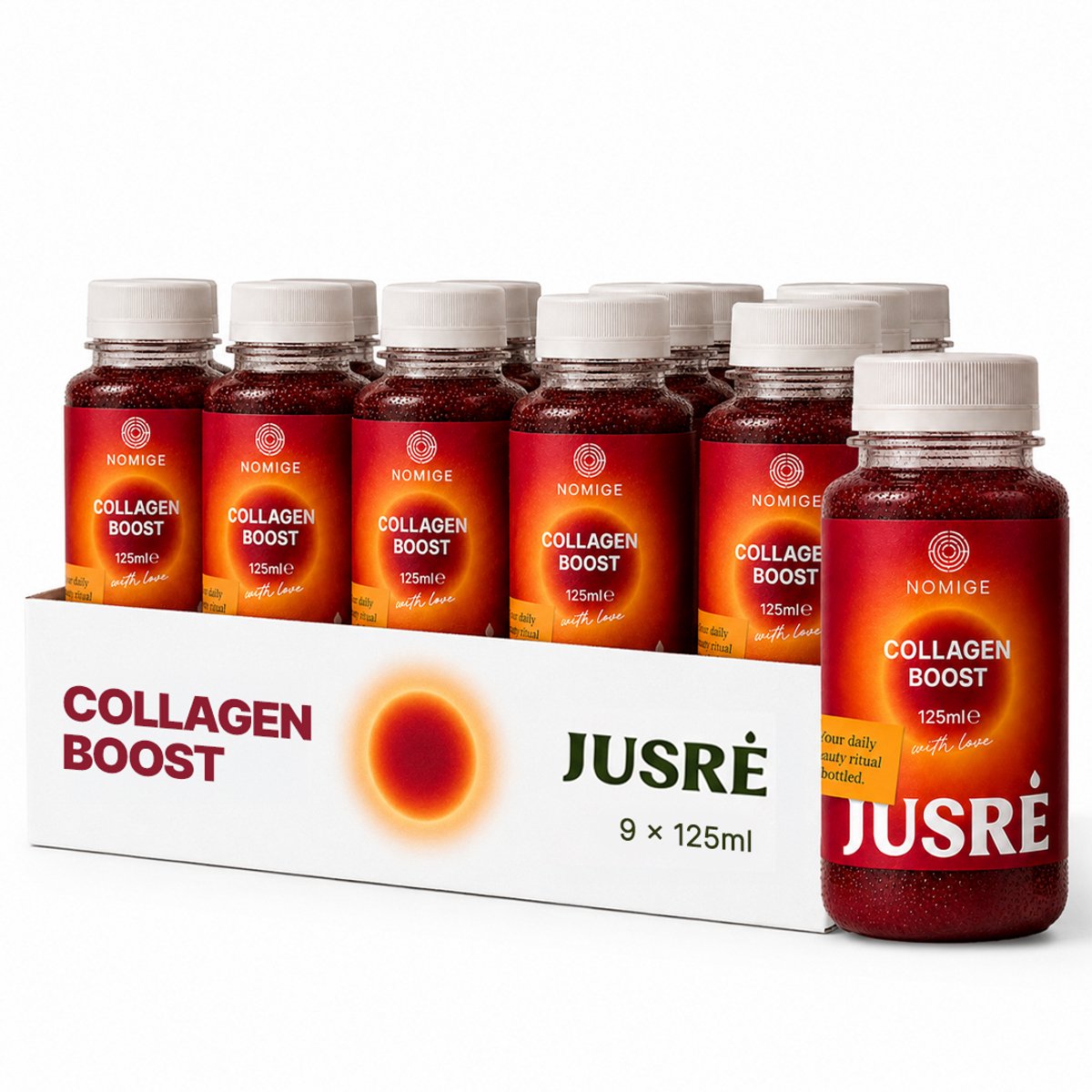 JusRé Collageen Shot Koudgeperst, Appel Blauwe Bes & Gember, Dagelijkse Wellness Boost (9 x 125ml)