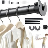 Verstelbare Kledingroede - Uitschuifbare Kledingstang - Garderobestang 43-133 cm - Wandmontage - Stalen Constructie - Zwart - Voor Kledingkast en Wasruimte
