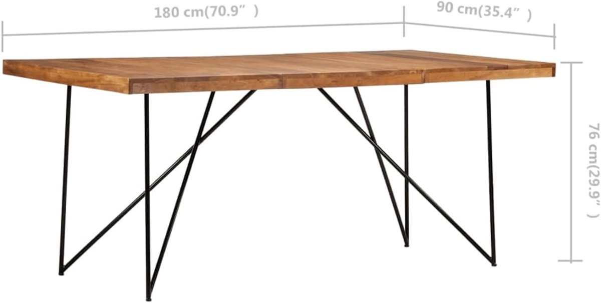 Eettafel, keukentafel, eettafel, woonkamertafel, eetkamertafel, keukenmeubel, van massief acaciahout, 180 x 90 x 76 cm