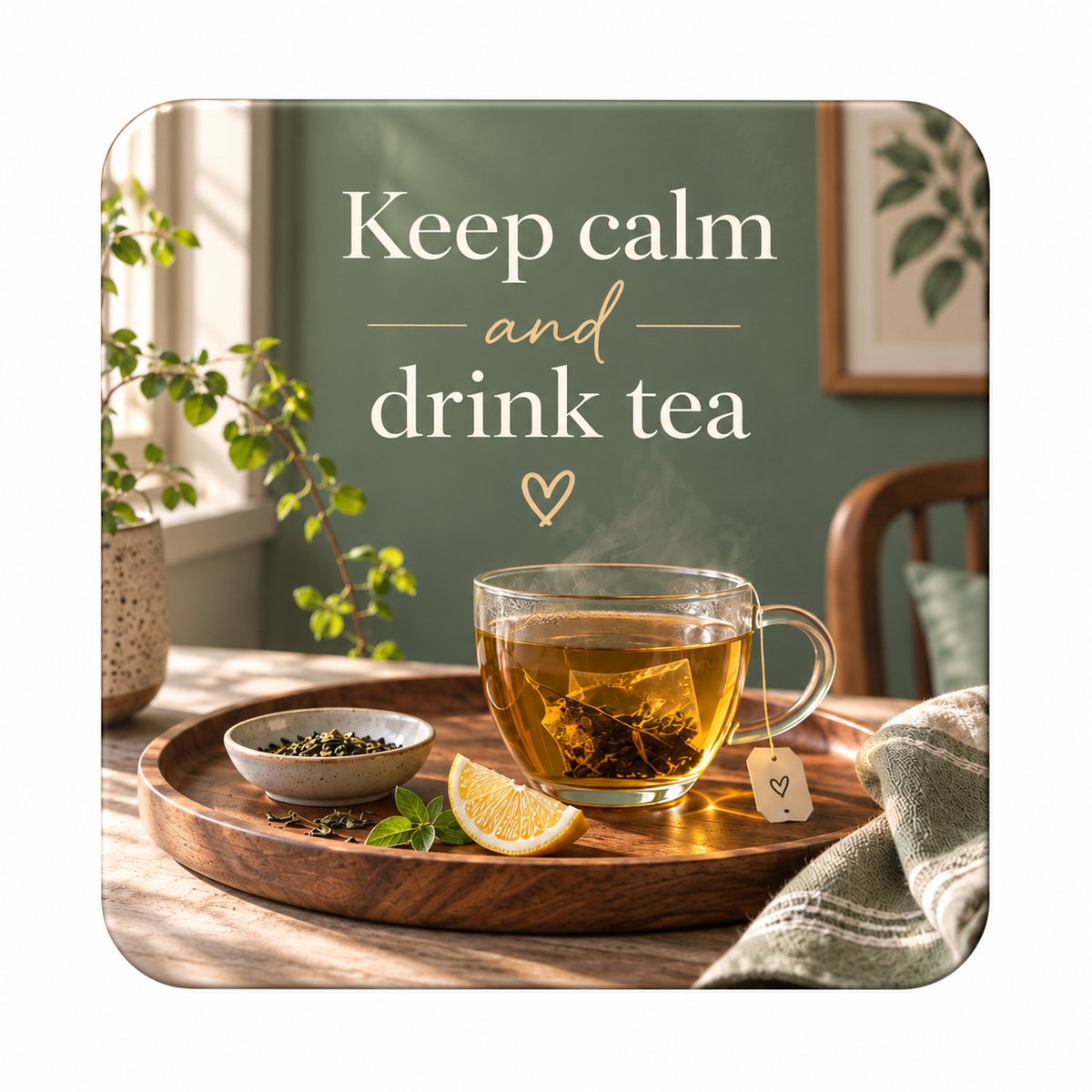 Keep Calm and Drink Tea MDF onderzetter 10x10cm – Cadeau voor Theeliefhebbers