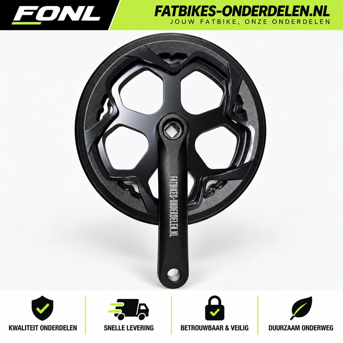 FONL Crankstel Fatbike Zonder Traparm - Kettingblad met Asaansluiting voor Ouxi V8, H9 en QMWheel V20 - Crank Elektrische Fiets - Zwart