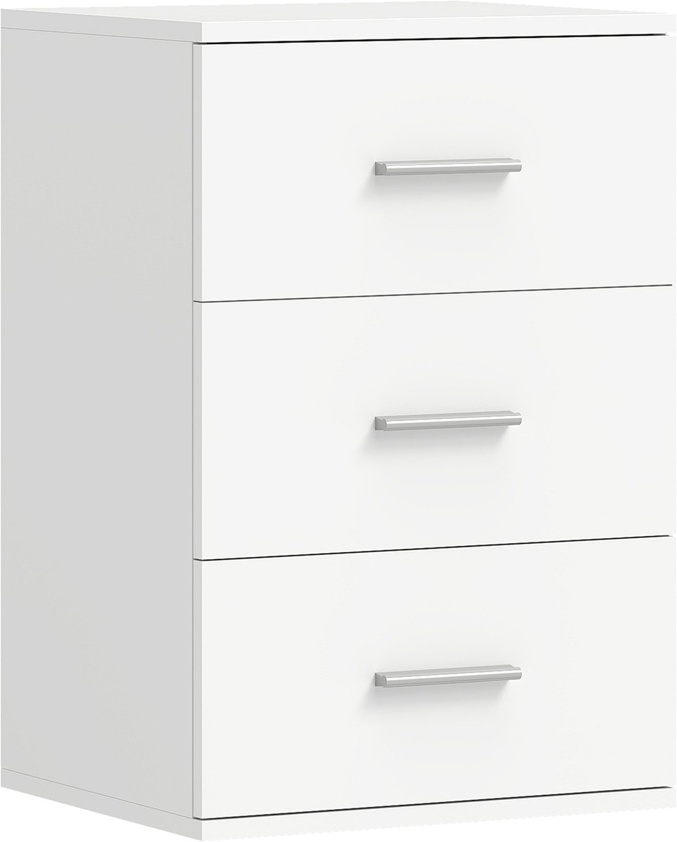 Homona Nachtkastje met 3 lades - Met antikantelbeveiliging - 40 x 35 x 60 cm - Wit