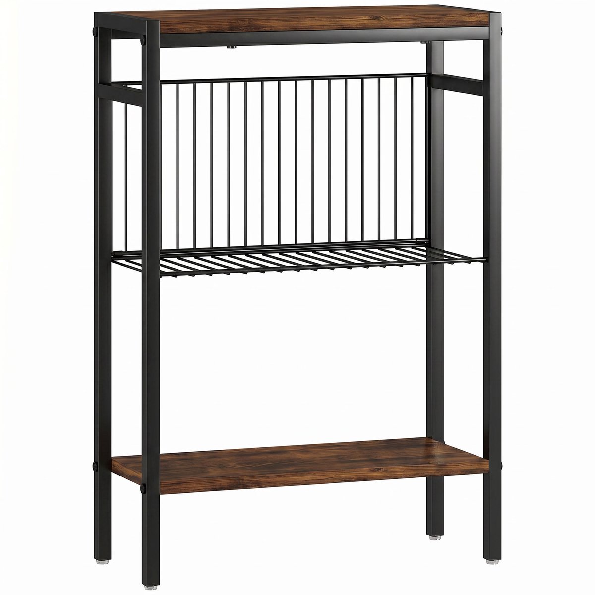Homona Bijzettafel met 3 planken - Industriële stijl - Voor woonkamer of slaapkamer - 43 x 18 x 62,5 cm - Rustiek bruin