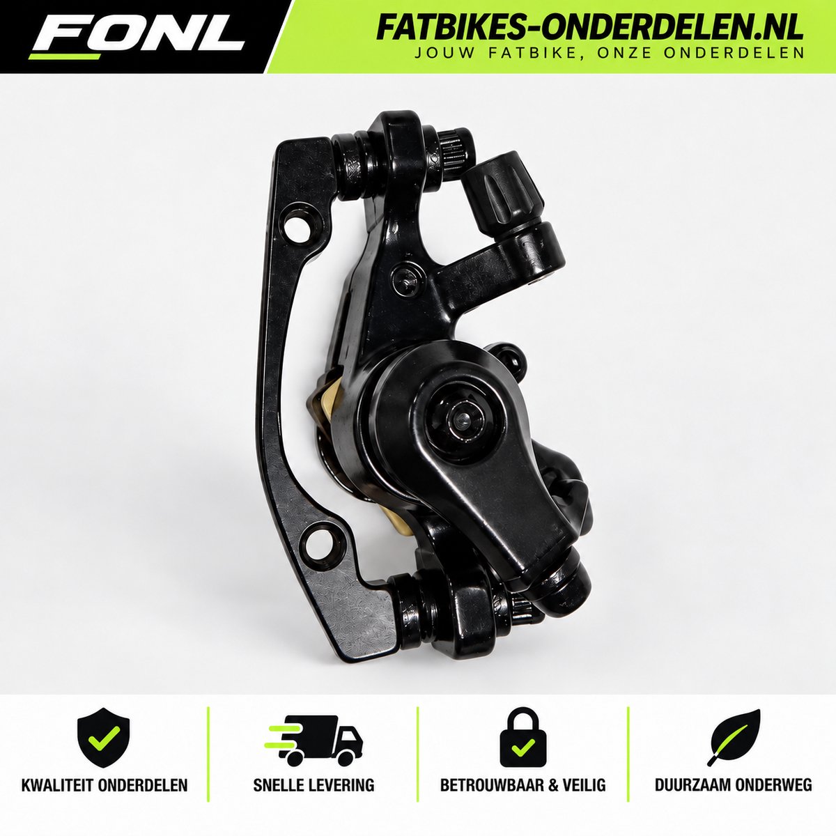 FONL Remklauw Achter Fatbike - Mechanische Schijfrem Inclusief Remblokken voor Ouxi V8, H9 en QMWheel V20 - Achterrem Elektrische Fiets - Zwart