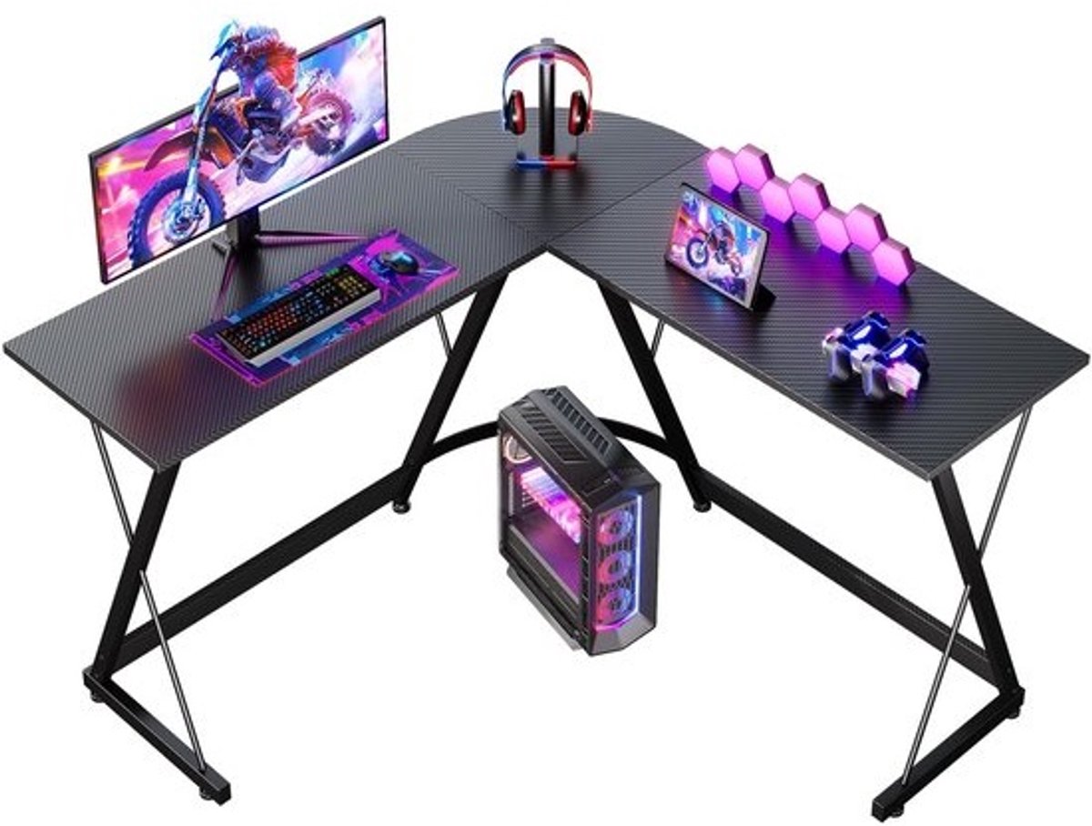 L-vormig gamingbureau - Hoekbureau voor thuis, kantoor en gaming - Koolstof zwart, 120x120 cm