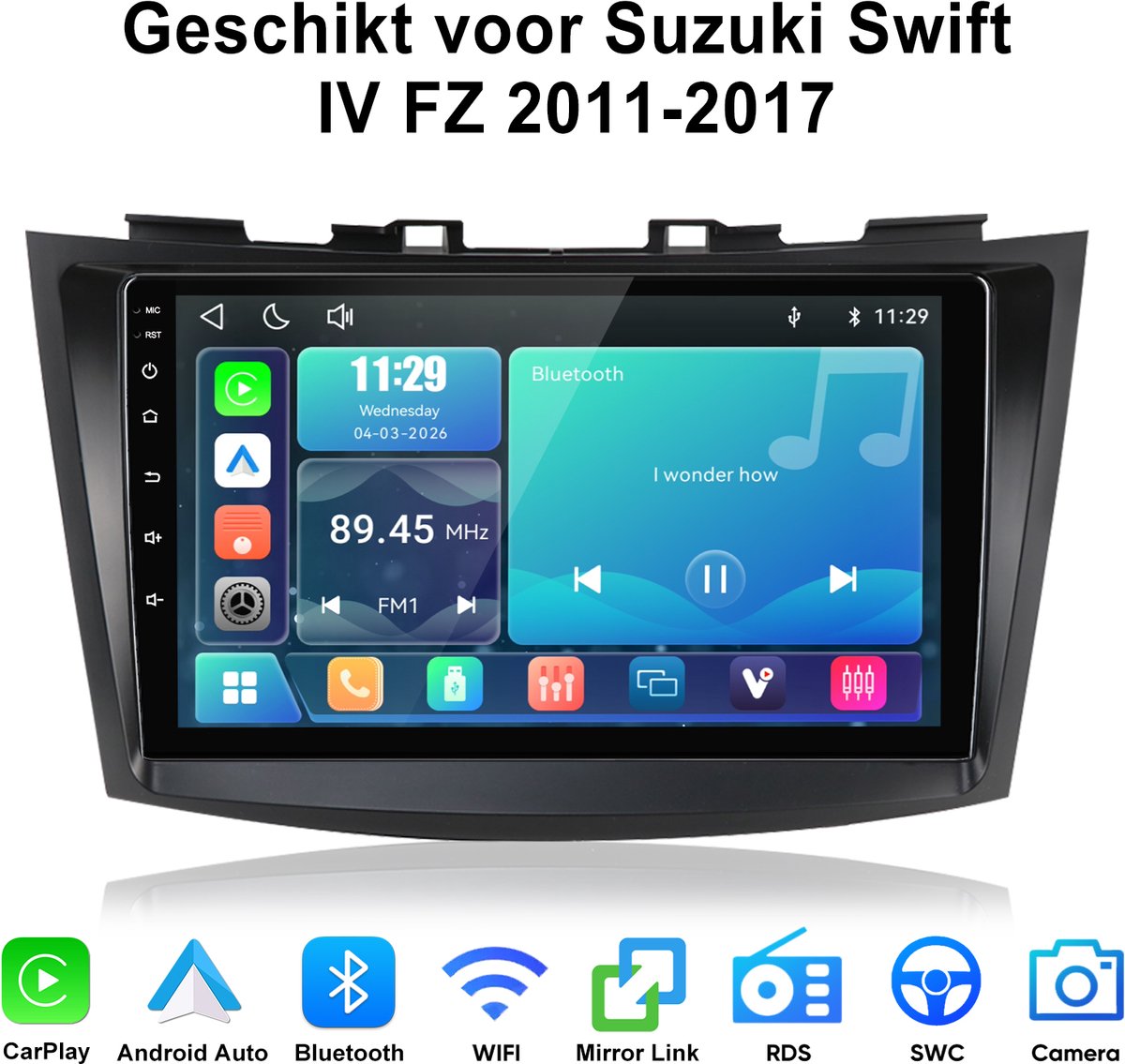Junsun Linux Systeem Autoradio Geschikt voor Suzuki Swift IV FZ 2011-2017 - Draadloos Carplay & Andriod Auto - 9 Inch HD TouchScreen - Bluetooth - Navigatie - WiFi - FM - RDS - Stuurwielbediening
