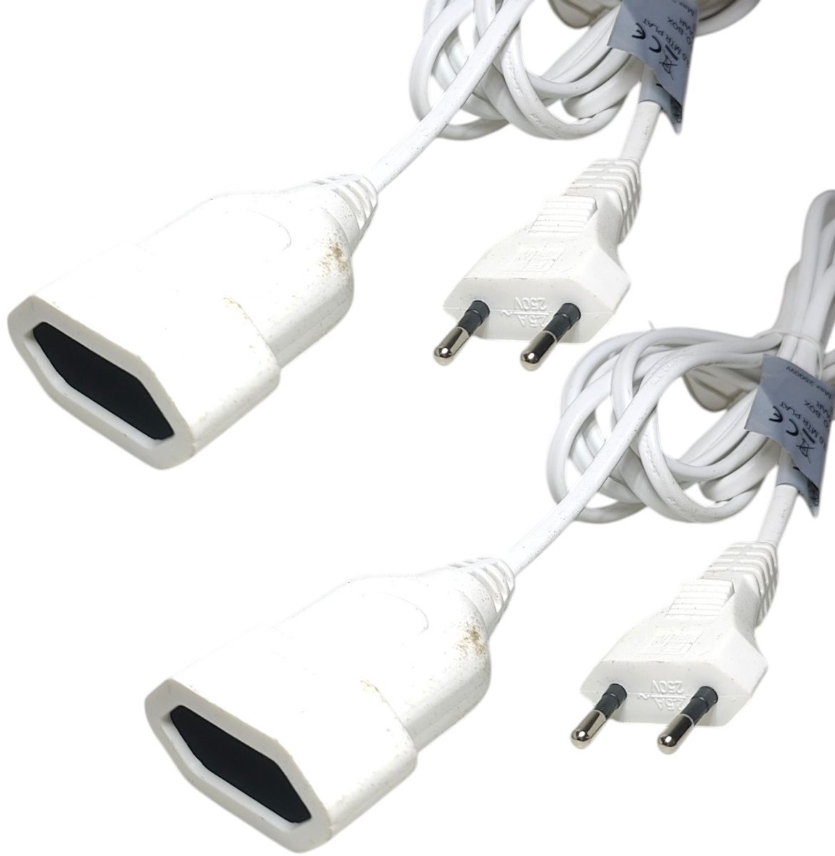 2x Verlengsnoer Platte Stekker 3 Meter Wit Kindveilig