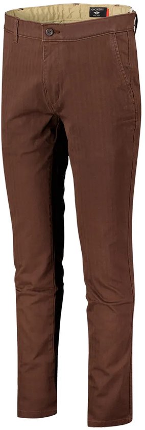 Bruine Dockers chinobroek met skinny fit, knoopsluiting en beige binnenvoering.