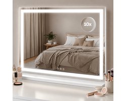 Fraay Hollywood Spiegel met Verlichting - The Stripe - 60x50cm - LED-Strip met 3 Lichtstanden - Dimbaar - Touch Control - met 10X Vergrootspiegel - Make Up Spiegel - Vanity Spiegel - Mirror - Hollywood Spiegel met Verlichting - Visagie Spiegel
