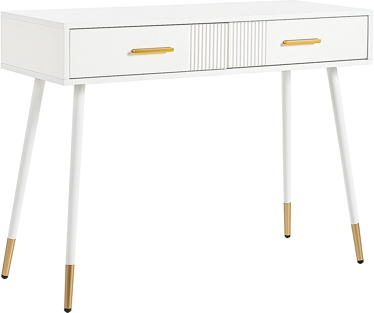 Kaptafel Zonder Spiegel - Kaptafel Met 2 Laden - Make Up Tafel Voor Slaapkamer En Dressing - Wit Metalen Poten - 100 x 40 x 76 cm