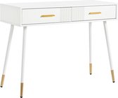 Kaptafel Zonder Spiegel - Kaptafel Met 2 Laden - Make Up Tafel Voor Slaapkamer En Dressing - Wit Metalen Poten - 100 x 40 x 76 cm